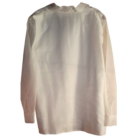 VTG Edward Silk Blouse Womens 1X Cream Color Embroidered Mother of Pearl Buttons - Picture 2 of 7